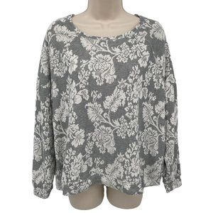 Knox Rose Womens Gray White Floral Print Long Sleeve Sweatshirt Size L
